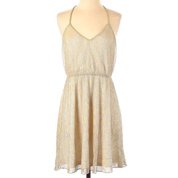 Esley Metallic Gold Champagne Racerback Dress Size Small - Picture 2 of 5